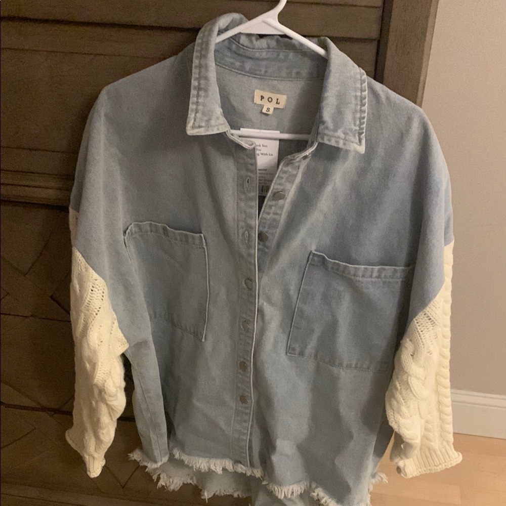 POL Denim and Knit Sleeve Shirt